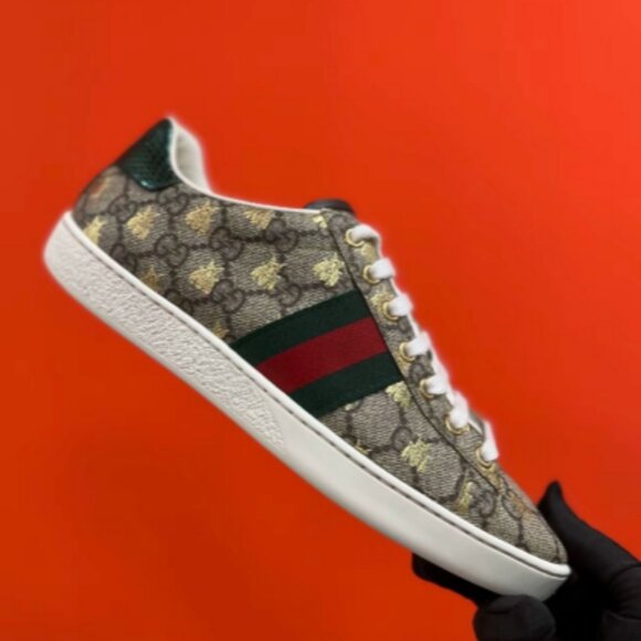Gucci Ace Canvas Bee Pattern Fashion Sneakers for Men, Brown - Picture 2 of 5